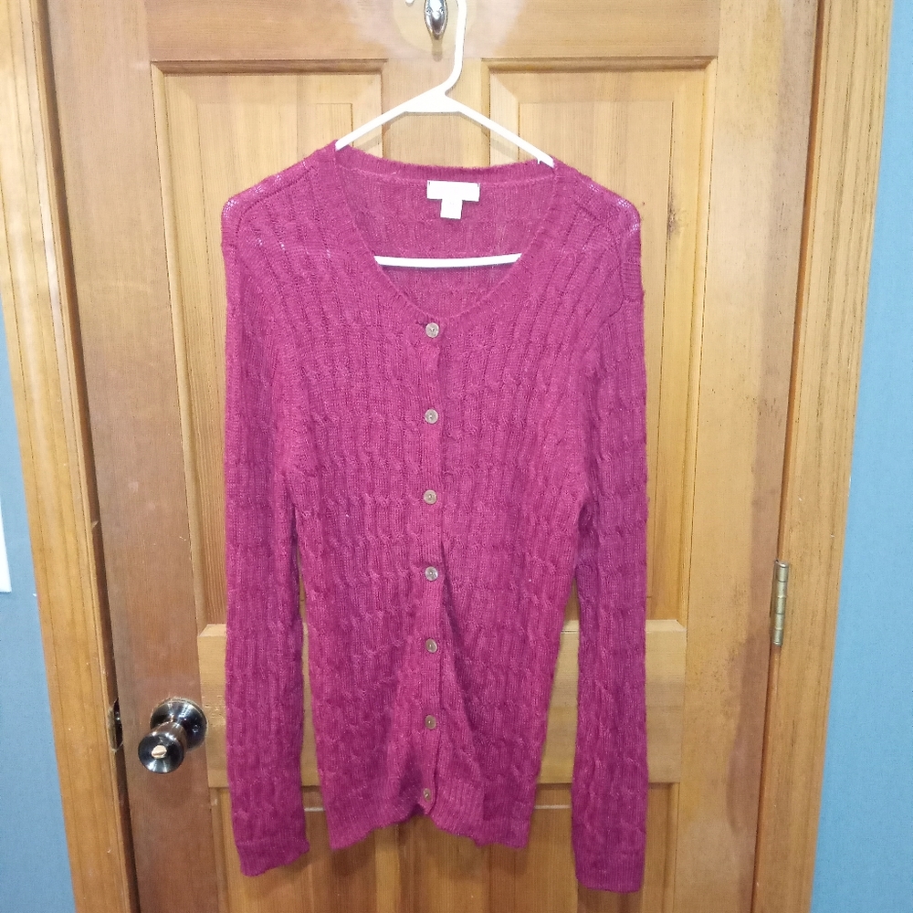 Appleseeds 100% wool burgundy button up sweater size M